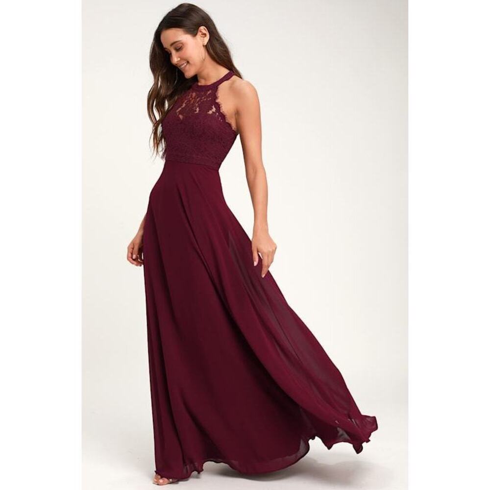 Lulus Dance All Evening Burgundy Lace Maxi Dress Purple - Size S